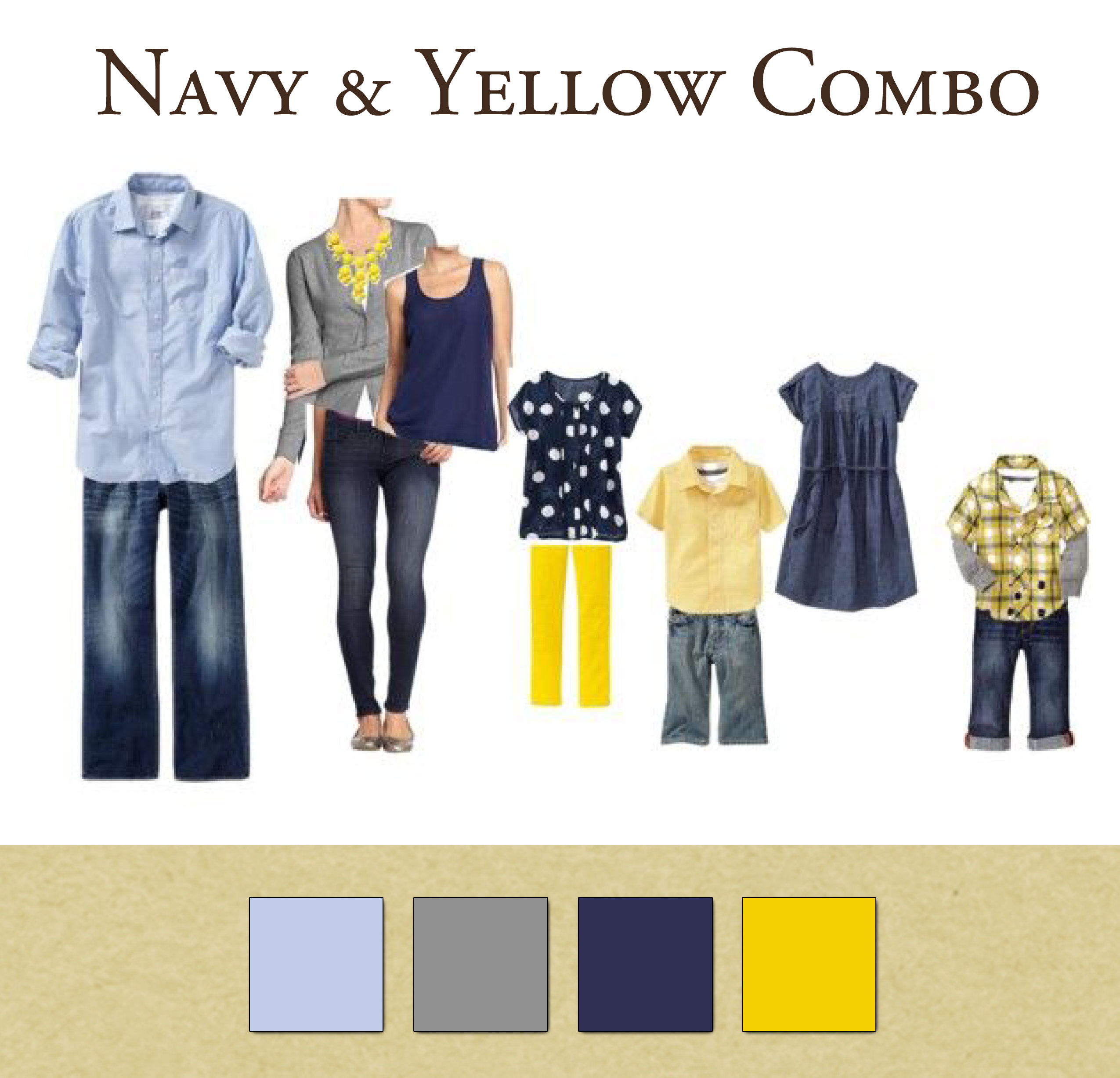Family Outfits: Navy & Yellow Combo