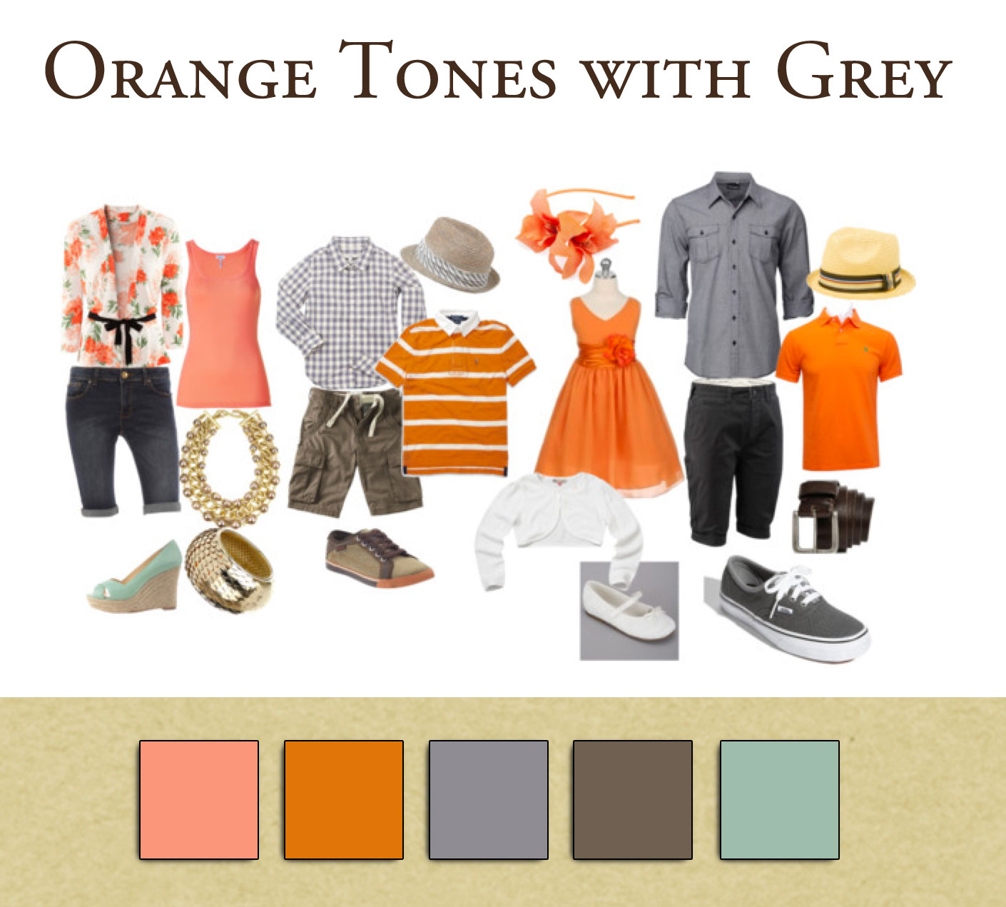 Family Outfits: Orange Tones with Grey